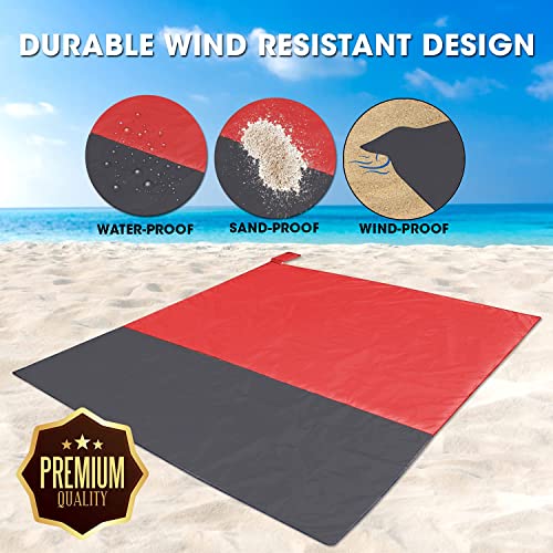 Beach Blanket Large Fast Drying Durable Lightweight Compact Outdoor Mat 79"x 55" - Sandproof Waterproof Picnic Mat for Travel, Camping, Hiking (Red) - color: Red