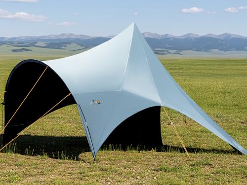 Blackout Camping Canopy Waterproof Tent Tarp with Poles Sun Shade Shelter for Outdoor Camping Backyard Picnic, Included Guy Lines & Luminous Tent Stakes, Gray