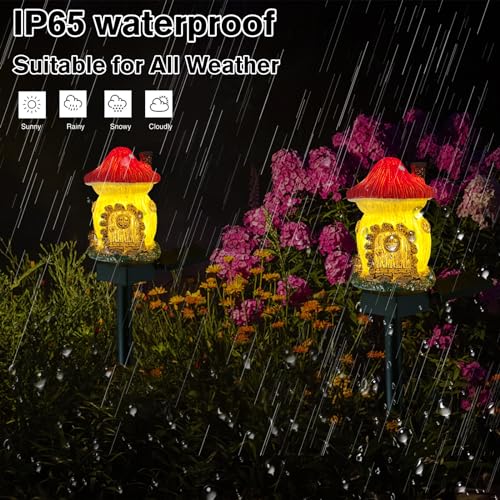 Mushroom Solar Lights Outdoor, Waterproof Fairy Houses Lights Mushroom Garden Decor Decorative Solar Powered Garden Stake Light for Outside Lawn Walkway Patio Yard (Red) - color: Red