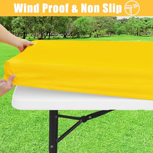Rectangle Table Cloth, Waterproof Elastic Fitted Tablecloth for 4 Foot Folding Tables, Washable Polyester Tablecloths for Picnic, Camping, Outdoor (Yellow, 30"x48") - color: Yellow, size: 48" x 30" (Rectangular)