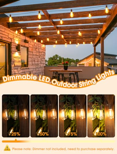Larkvue 25FT Outdoor String Lights, Patio Lights with 10+1 LED Dimmable Waterproof Shatterproof Linkable ST38 Bulbs for Fence Porch Gazebo, Brown - color: Brown, size: 25FT
