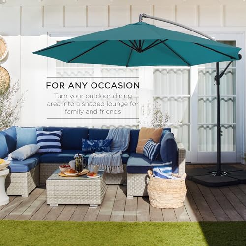 Best Choice Products 10ft Offset Cantilever Hanging Market Patio Umbrella, 8 Sturdy Ribs, Easy Adjustment - Cerulean - color: Cerulean, size: Offset
