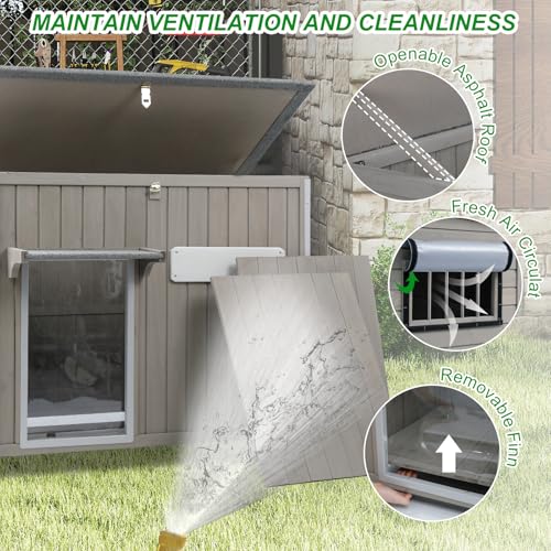 Gowoodhut Dog House Outdoor Weatherproof & Wooden Dog Kennel with Chew-Proof Iron Frame，Removable Floor, Adjustable Vent Window, Easy Assembly for Medium Dogs (43.3" L x 29.5" W x 33.5" H) - size: 43" L X 30" W X 33" H