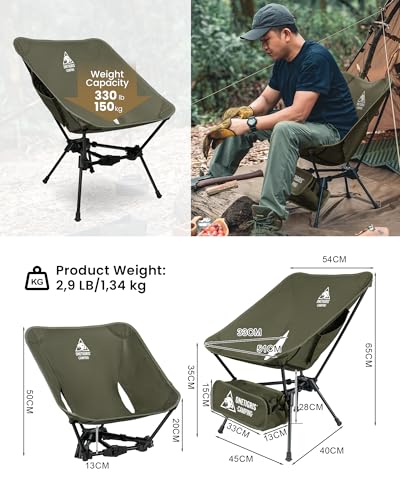 ONETIGRIS Tigerblade Camping Chair, Lightweight Folding Backpacking Hiking Chair, Compact Portable 330 lbs Capacity - color: Ranger Green