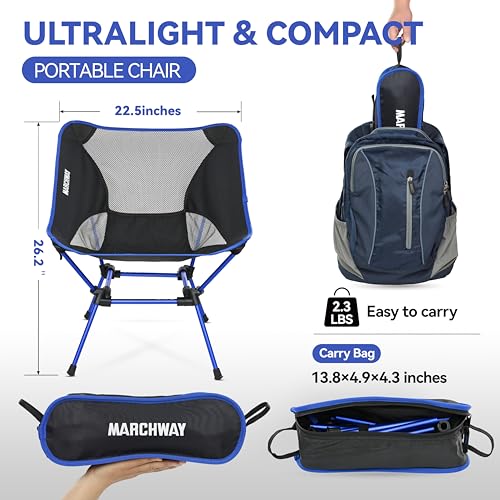 MARCHWAY Ultralight Folding Camping Chair, Heavy Duty Portable Compact for Outdoor Camp, Travel, Beach, Picnic, Festival, Hiking, Lightweight Backpacking (Dark Blue) - color: Dark Blue