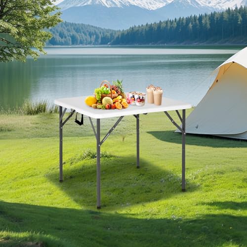 PayLessHere 34" Folding Tables Plastic Folding Card Table Half Portable Foldable Table for for Parties Wedding BBQ Camping, White - color: White, size: 34"