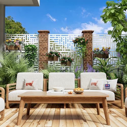 Casaphoria Metal Privacy Screen Outdoor, 72" H x 47" W Freestanding Decorative Privacy Screen for Patio Deck Balcony Garden with Stable Base, White-Helen - color: White-helen