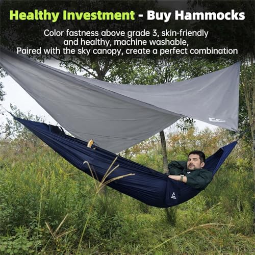 Camping Hammock with Mosquito Net, 2 Person Hammock Bug Net, Portable, Parachute Nylon for Outdoor, Camping, Hiking, Backpacking, Backyard, Beach, Travel (Hold Up to 500lbs) (Midnight Blue) - color: Midnight Blue