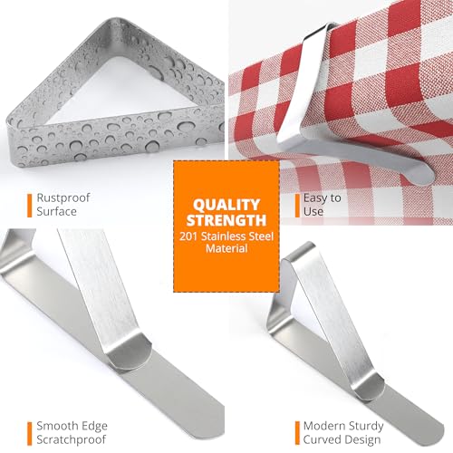 12 Pack Tablecloth Clips with 3 Tablecloths - Stainless Steel, Heavy Duty Table Clips for Home, Restaurants, Picnic, Party, Dining Tables - Fits Up to 1.8 Inch Thick Tables - color: 12 Pack With 3 Tablecloths