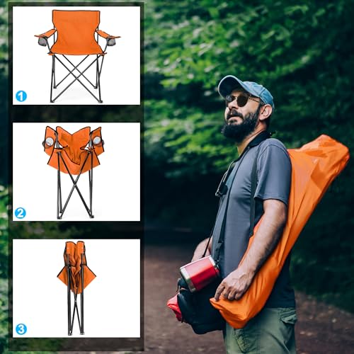 HaSteeL Camping Chair for Adults, Folding Beach Chair Set of 2, Large Foldable Portable Chair for Outdoors Fishing, Hiking, Sporting, Travel, Picnic, Lawn, Hold 275lbs & A Storage Bags (Orange) - color: Orange