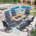 PHI VILLA 7 Piece Patio Dining Set, 6 Swivel Patio Chairs with Textilene Mesh Fabric & Rectangular Wooden-Like Dining Table(1.6" Umbrella Hole), All Weather Patio Chairs and Table Set for Deck (Blue) - color: Blue Fabric, size: 61"L x 38"W x 28"H-7 Piece-