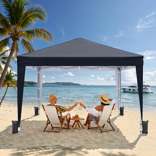 10x10 Pop Up Canopy with Sidewalls, Instant Portable Canopy Tent with Carry Bag for Commercial Events, Camping, Parties - Black - color: Black