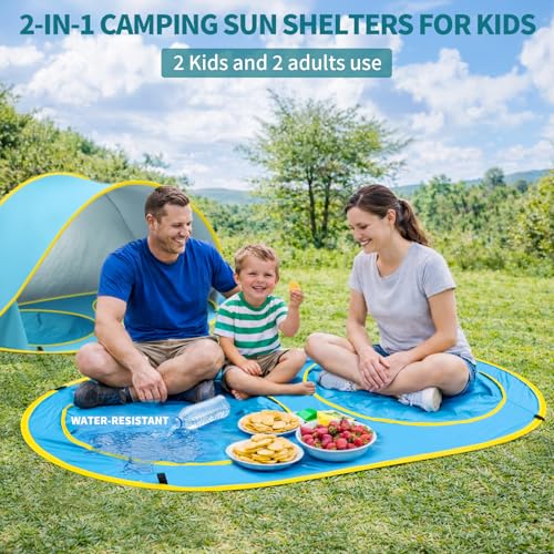 2-IN-1 Baby Beach Tent with 2 Pool for 2 kids,74.8*41.7*35.4 inch UV Protection Sun Shelter Pop Up Play Canopy, Easy setup portable tent for Beach,Camping,Picnic,Poolside,Indoor