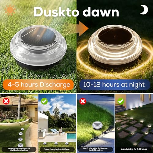 Solar Ground Lights Outdoor 12PK - IP67 Waterproof Solar Pathway Lights, Garden Lights Solar Powered, Outdoor Solar Lights for Yard, Landscape Lighting for Patio Driveway Backyard Decor(Warm White) - color: Rose - Warm White