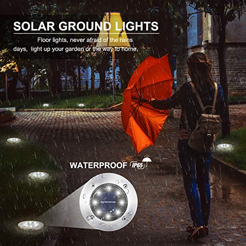 LYHOPE Solar Ground Lights Outdoor, 8 Pack 8 LED Solar Disk Lights Waterproof Garden In-ground Pathway Light Landscape Lighting for Lawn,Yard,Deck,Patio,Walkway (White) - color: White, size: 8 Pack