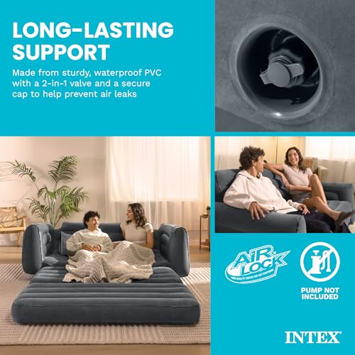 Intex 66551EP Inflatable Pull-Out Chair: Built-in Cupholder – Velvety Surface – 2-in-1 Valve – Folds Compactly – 88" x 46" x 26" - style: Twin