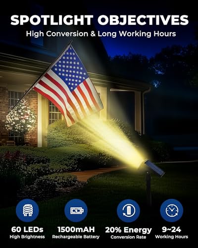 HGGH Solar Lights Outdoor Waterproof IP67, 60 LED 3 Lighting Modes Solar Spot Lights Outdoor for Yard Garden Pathway Landscape, Auto On/Off, Function 2 in 1(Warm White, 4 Pack) - color: Warm White