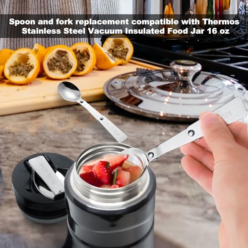 4pcs Foldable Fork and Spoon Set, Stainless Steel Folding Spoon and Fork Portable Tableware for Outdoors Travel Camping Replacement Utensils Compatible with Thermos Funtainer 16oz Food Jar