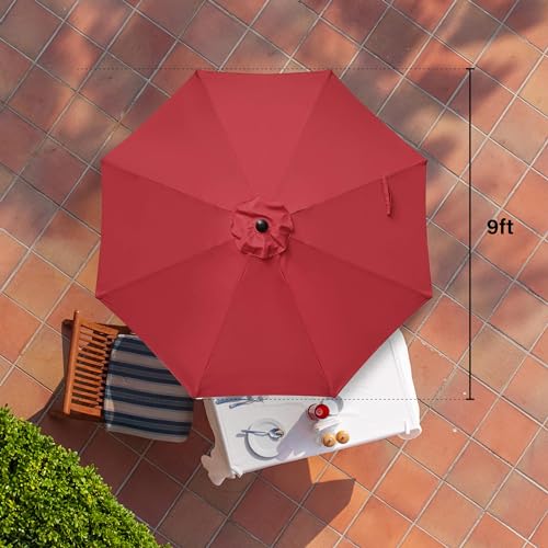HealSmart 9' Outdoor Patio Umbrella, Market Table Umbrella with 8 Sturdy Ribs, Push Button Tilt and Crank for Garden, Yard, Pool, Red - color: Red, New, size: 9FT