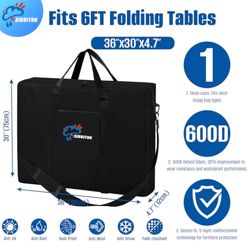 SIRUITON Folding Table Storage Bag, Portable 600D WaterProof Carry Bag for Folding Picnic/Camp Tables with Reinforcing Plate & Shoulder Strap, 36" D x 30" W x4.7 H Fits 6FT Folding Tables（Bag Only） - size: 6ft Folding Table Bag