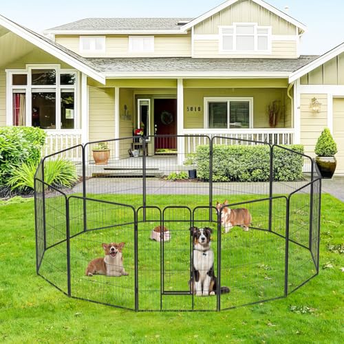 FDW Dog Playpen Kennel - 12 Panels, 40 Inch Height, Indoor/Outdoor Folding Metal Portable Puppy Exercise Pen, Heavy Duty Dog Fence for Yard, Camping - Black - style: 12 Panels