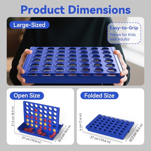 Pup Go Big Size 4 in a Row Game for Kids Ages 3 for Boys Girls Teens, Family Tabletop Games Indoor & Outdoor for Yard, Lawn, Camping, Party, Foldable Design with 6 Spare Discs - color: Big Size