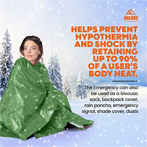ANLOKE Emergency Blankets Mylar Thermal Blanket (4 Pack) of Space Blanket 82" x62''. Survival Blankets Heavy Duty Camping Gear, First Aid, Green - color: Green -4 Pack