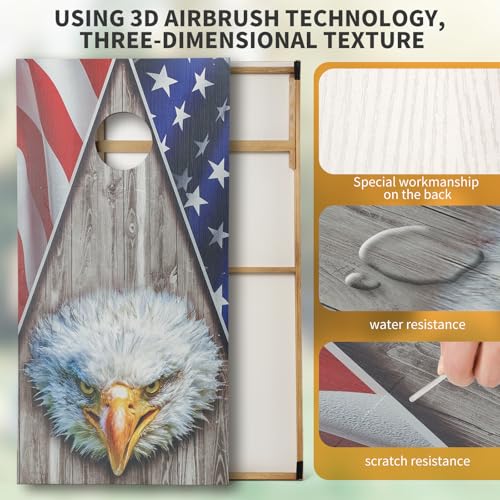 Cornhole Set, Corn Holes Outdoor Game, Regulation 2X4 Cornhole Boards, Portable Cornhole Set, Classic American Flag Cornhole Set Includes 2 Boards, 8 Cornhole Beans Bags & Carry Case - color: 4x2FT New USA Eagle Board Cornhole Set