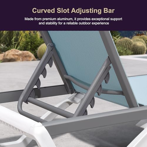 PURPLE LEAF Patio Chaise Lounge Chair Outside Aluminum Plastic Stackable Tanning Chairs for Pool Sunbathing Beach Deck Outdoor Lounger, Light Blue - color: Light Blue, style: 1 chair