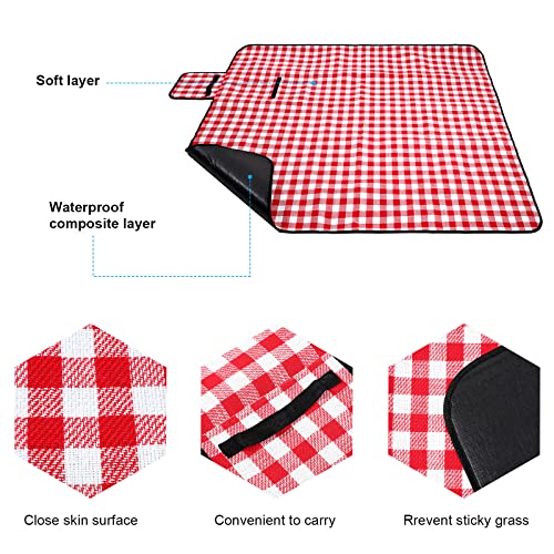 Patelai Wicker Picnic Basket Natural Hand Woven Basket with Double Folding Handles, Willow Hamper Baskets with Blanket for Outdoor Picnic Summer Spring Camp Family(Red and White Grid) - color: Red and White Grid