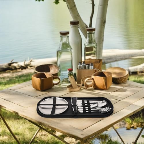11pcs Stainless Steel Camping Silverware Set with Compact Carry Bag, Portable Reusable Utensils Kit for Outdoor Dining, Picnic, Backpacking, and Travel
