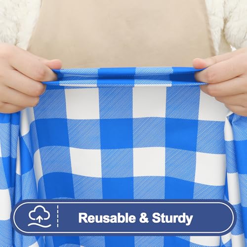 Smiry Picnic Table Cloth 2 Pack, Waterproof Elastic Fitted Tablecloths for 18x72 Rectangle Tables, Washable Polyester Buffalo Plaid Tablecloth for Camping, Dining & Outdoor (Blue & White, 18" x 72") - color: Blue and White, size: 18" x 72"