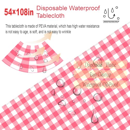 2 Packs Red Gingham Picnic Tablecloths 54 * 108 Inch Red and White Checkered Table Cloths Disposable Red Checke Rectangular Table Plastic Tablecloths for Party - color: Red Gingham, size: 54" x 108" Rectangular (2 Pack)