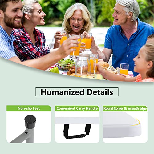 PayLessHere Folding Camping Table Plastic Picnic Table Office Table for Parties Wedding Camping Office with Carrying Handle (White, 4 FT) - color: White, size: 4 Ft
