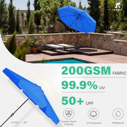 JEAREY 9 FT Patio Umbrella Outdoor, Table Umbrellas Market Umbrella w/Push Button Tilt/Crank, 8 Sturdy Ribs(Royal Blue) - color: Royal Blue