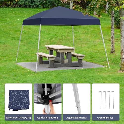 Canopy Tent, 10X10 FT Pop Up Canopy Outdoor Instant Tent Slant Legs with Carrying Bag, Portable Gazebo Shelter for Patio Deck Garden and Beach - 8X8 FT Canopy Cover (Dark Blue) - color: Navy Blue