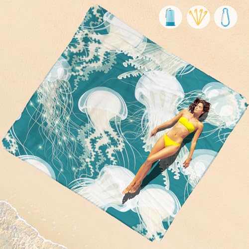Beach Blanket Waterproof Sandproof 1-7 Adult Oversized 78 '' × 81 '' Lightweight Durable Compact Sand Free Extra Large Beach Mat for Travel Camping Hiking Picnic Blanket - color: Jellyfish, size: 78“x81”