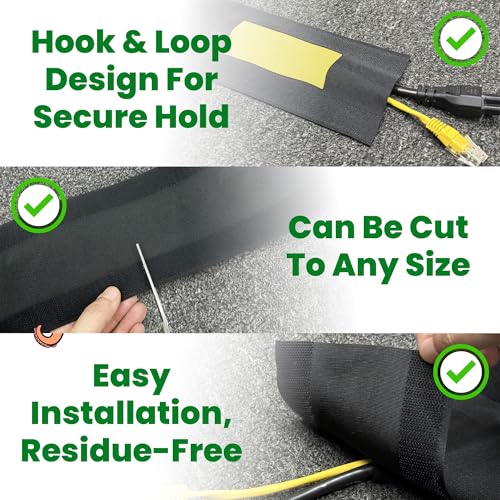 ECOHomes Carpet Cord Cover (Yellow Black, 10 FT) | Cord Covers for Carpet to Hide Floor Cables and Electric Wires, Low Profile Cord Hider for Extension Cords and Cable Management in Home and Office - color: Yellow and Black, size: 4 Inch x 10 FT