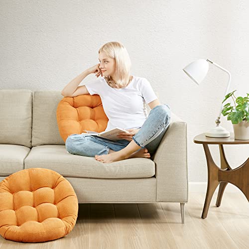 Degrees of Comfort Meditation Floor Pillow, Round Large Pillows Seating for Adults, Tufted Corduroy Cushion for Tatami Living Room, Orange Yellow 22 Inch - color: Round | Orange Yellow | 1 Pack, size: 1 Pack