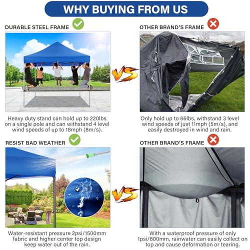 COBIZI 10x10 Heavy Duty Pop Up Canopy Tent with 4 Sidewalls Thicken Frame, Commercial Easy Up Outdoor Wedding Party Tents, All Season Waterproof Windproof with Stakes Sandbags Ropes Roller Bag, Blue - color: Blue, size: 10x10
