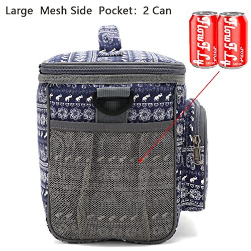 FlowFly Insulated Reusable Lunch Bag Adult Large Lunch Box for Women and Men with Adjustable Shoulder Strap,Front Zipper Pocket and Dual Large Mesh Side Pockets,Elephant - color: Elephant