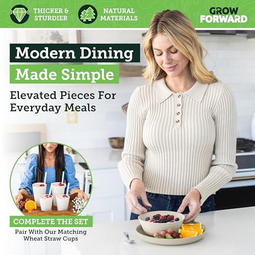 Grow Forward Premium Wheat Straw Plates and Bowls Sets - 8-Piece Wheat Straw Dinnerware Sets - Unbreakable & Reusable Microwave Safe Plastic Dinner Plates for Outdoors, RV, Camping Dishes - Sahara - color: Sahara Beige