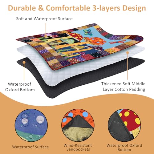 Mushroom Picnic Blankets Waterproof Foldable Picnic Outdoor Blanket 80"x 60" Picnic Mat 3-Layer Thicking Outdoor Foldable Blankets Sandproof Lightweight Beach Blankets with Strap Machine Washable - color: Mushroom05, size: 60*80in