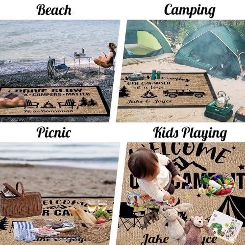 Custom Outdoor Rug for Camping Welcome to Our Campsite RV Trailer Decor Camping Rug for Outdoors, Backyard, Patio, Picnic, Beach, 30 x 55 Inch, 23 RV Optional - color: Welcome to Our Campsite, size: 2'6" x 4'7" (Rectangular)