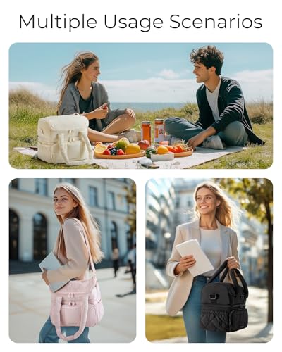 BAGSMART Lunch Bag Women, Double Deck Insulated Lunch Box, Quilted Puffer Lunch Tote, Leakproof, Durable & Reusable Large Lunch Cooler For Work Picnic Travel Meal Prep, Black - color: Black, size: Large(double deck)
