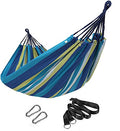 SONGMICS Double Hammock, 98.4 x 59.1 Inches, 660 lb Load Capacity, with Hanging Straps, Carabiners, Carry Bag, for Garden, Outdoor, Camping, Blue and Yellow Stripes UGDC15YU - color: Blue + Yellow Stripes