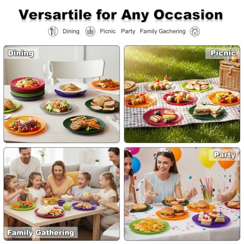 AOYITE Everyday Plastic Plates Reusable - Unbreakable 10 inch Dinner Plates set of 12 - BPA Free Dishwasher Safe & Microwave Kids Colorful Plate for Kitchen Party Camping Outdoor - color: Autumn Tones