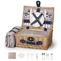 Wicker Picnic Basket for 2 with Waterproof Picnic Blanket and Insulated Bag Classic Red, White and Blue Stripes for Soccer Game, Camping, Travel, Birthday Gift, Wedding Gift - color: Red White and Blue Stripes
