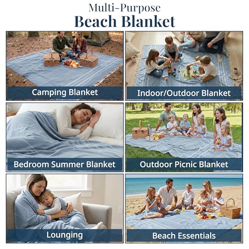 LANE LINEN Beach Towels Oversized - Picnic Blankets (82x82), Sand- Free Beach Accessories Must Haves for Family Vacations, Park Outings with Easy Carry, Quick Setup & Dry, Machine Washable – Sky Blue - color: 06: Sky Blue, size: Beach Blanket (80" x 80")