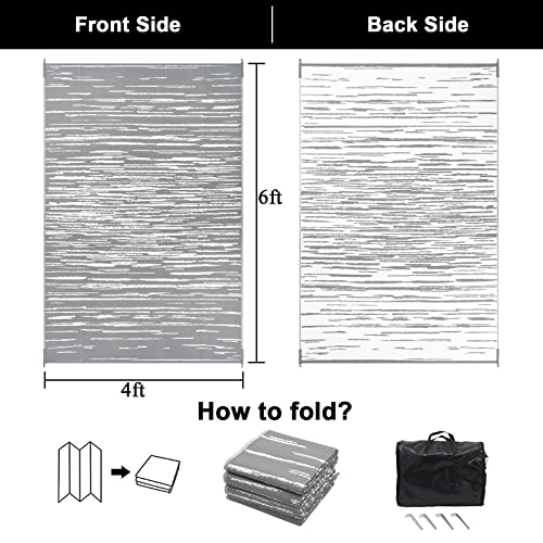 HEBE Outdoor Rug 4'x6' for Patios Clearance Waterproof Patio Mat Plastic Straw Rug Reversible RV Camping Tent Rug Outside Indoor Outdoor Area Rugs for RV,Deck,Beach,Balcony,Camper - color: Stripe/Grey, size: 4' x 6' (Rectangular)